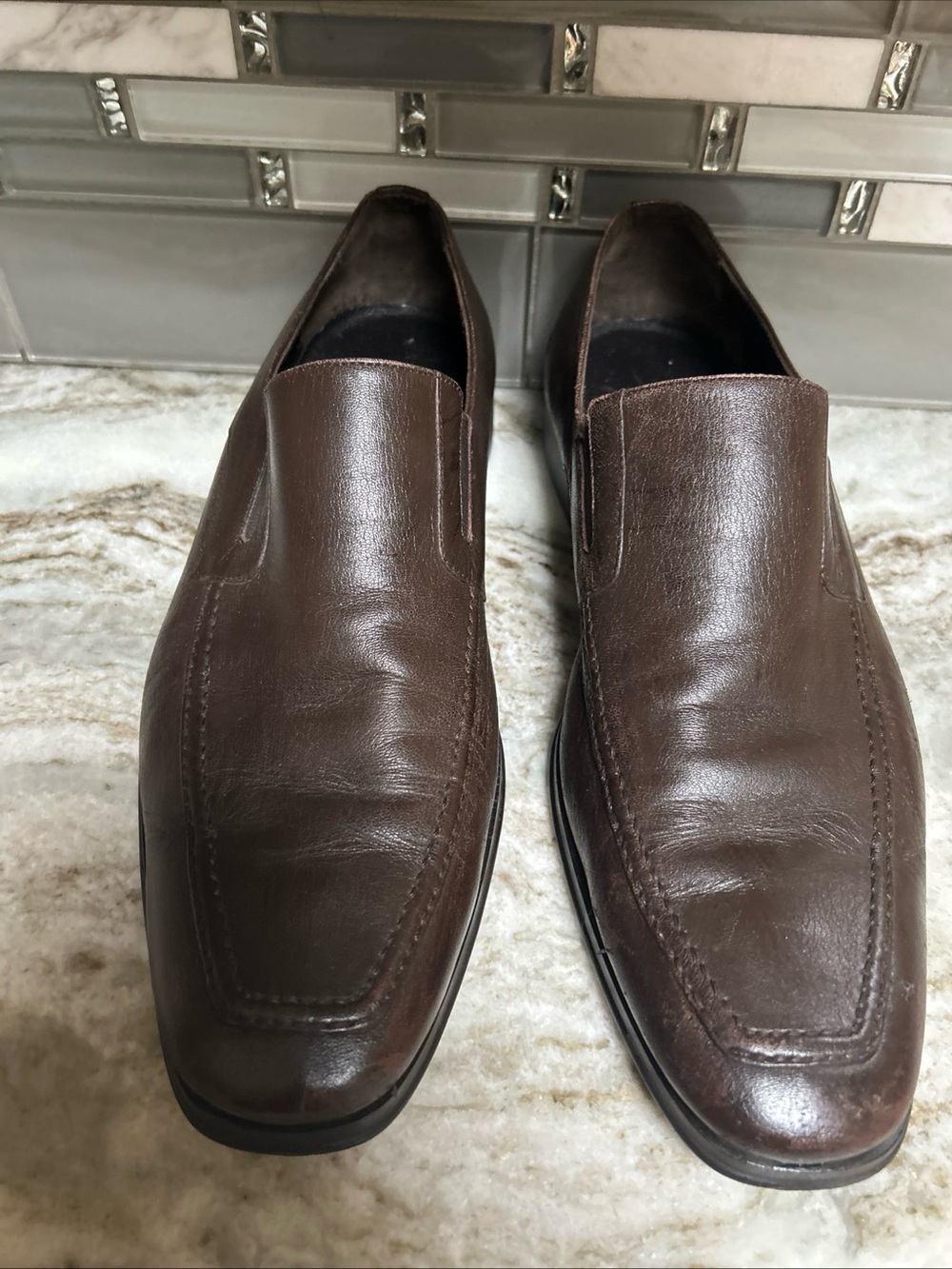 Men's Bruno Magli Brown Leather Slip On Loafers Size 11.5 Bon Slip Rubber Sole